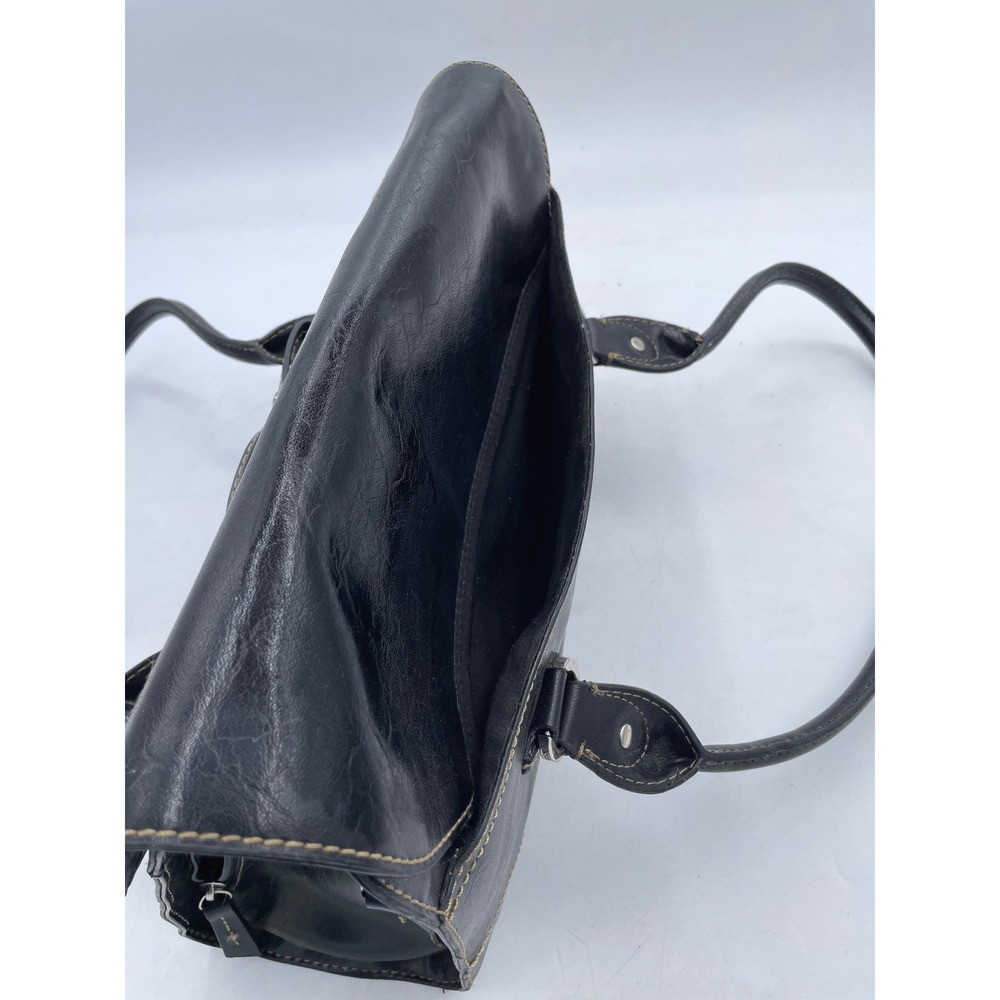 Liz Claiborne Black Faux Leather Shoulder Bag Contrast Stitching - Picture 6 of 10